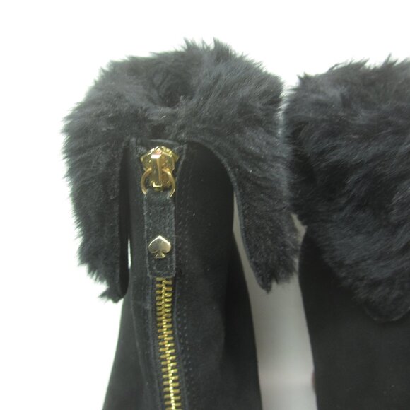 Kate Spade EUC Stasia 7.5 M Women's Black Bootie Wedge Suede Leather Faux Fur - Picture 7 of 11